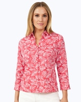 Foxcroft Lucie 3/4 Sleeve Beach Leaves Blouse - French Rose