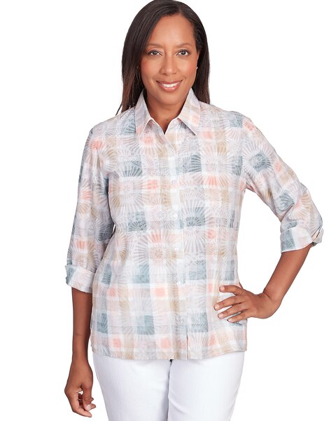 Alfred Dunner® Neutral Plaid Button Down Top