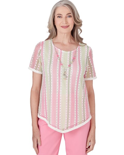 Alfred Dunner® Miami Beach Vertical Striped Top with Necklace