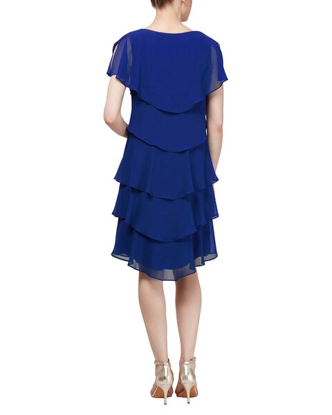 S.L. Fashions Pebble Georgette Caped Tiered Dress