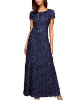 Long Rosette A-Line Gown  - Navy