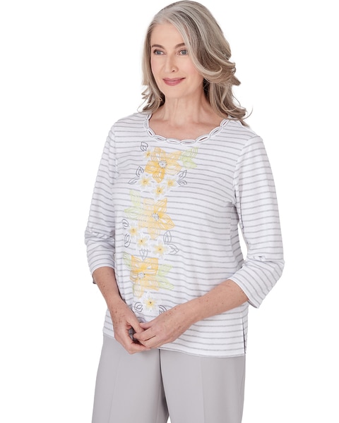 Alfred Dunner® Charleston Striped Embroidered Top