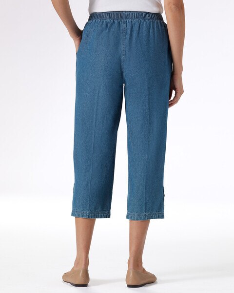 Denim Tab-Front Capris