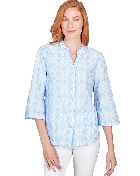 Ruby Rd® Patio Party Woven Button Front Trellis Top