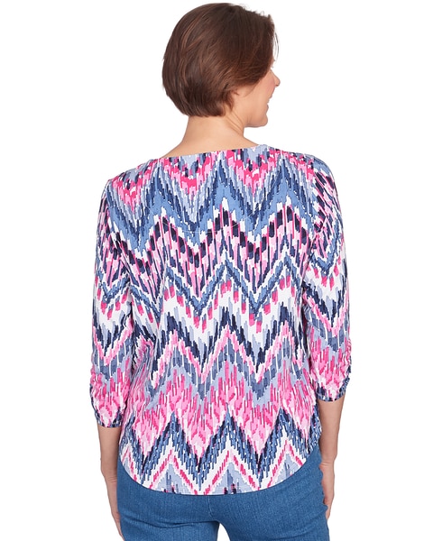 Alfred Dunner® Puff Print Ikat Chevron Split Neck Top