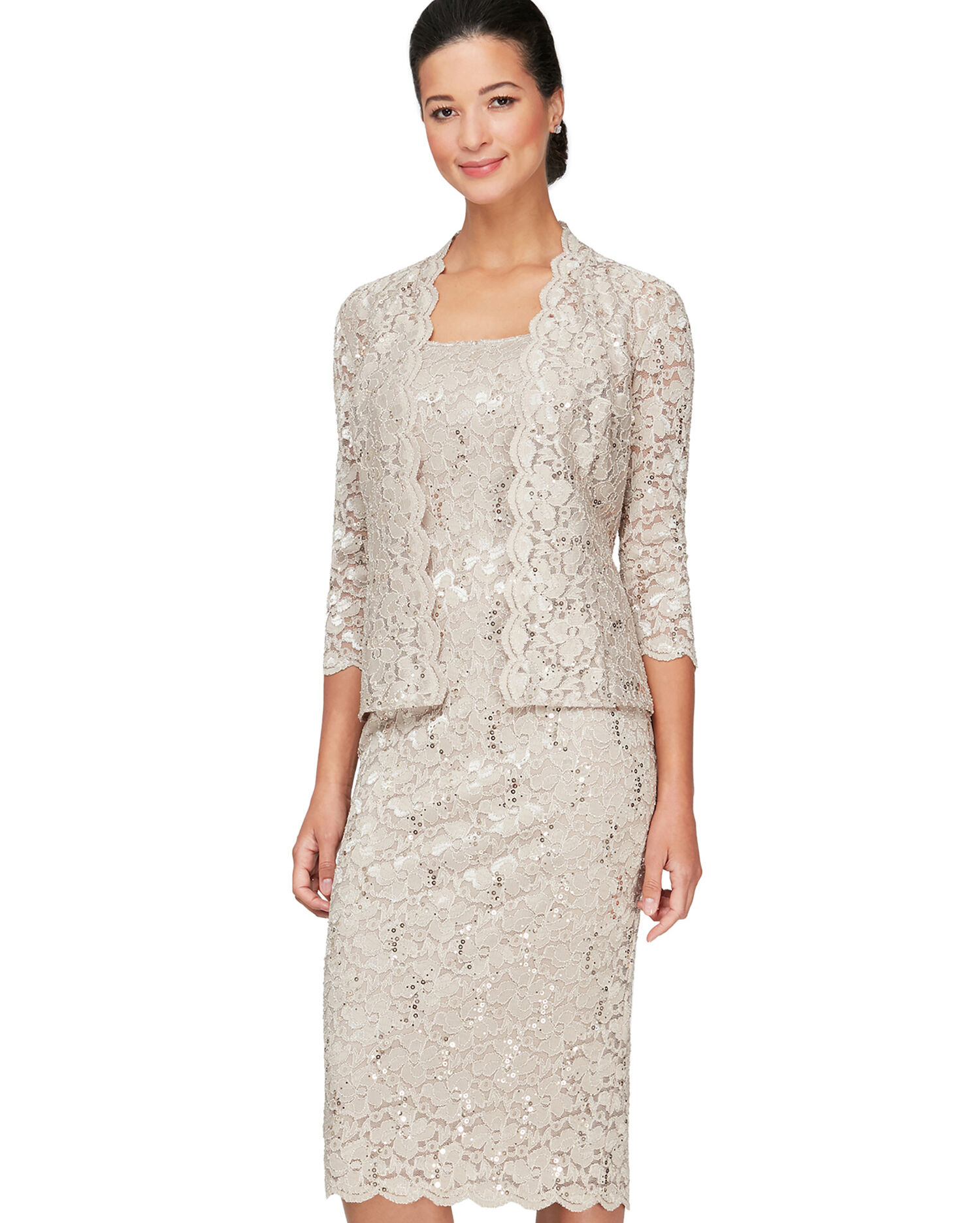 Alex Evenings Sequined Lace Two Piece Jacket Dress