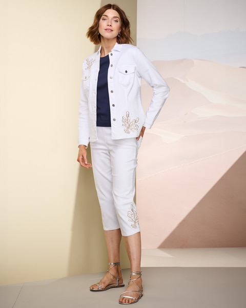 Soft Stretch Denim Embellished Jacket & Soft Stretch Denim Embellished Capris