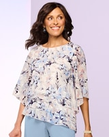 Alex Evenings Triple Tier Floral Burnout Top - Ivory Multi