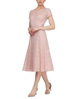 S.L. Fashions Cap Sleeve Tea Length Sequin Lace Dress - Faded Rose