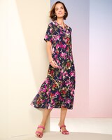 Floral Tiered Dress - Navy Multi