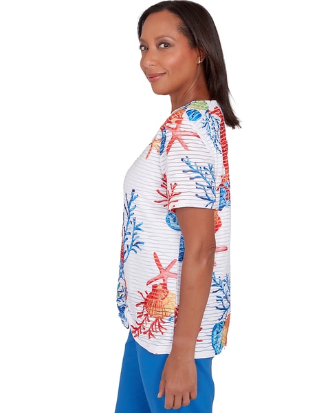 Alfred Dunner® Neptune Beach Seahorse Textured Short Sleeve Top