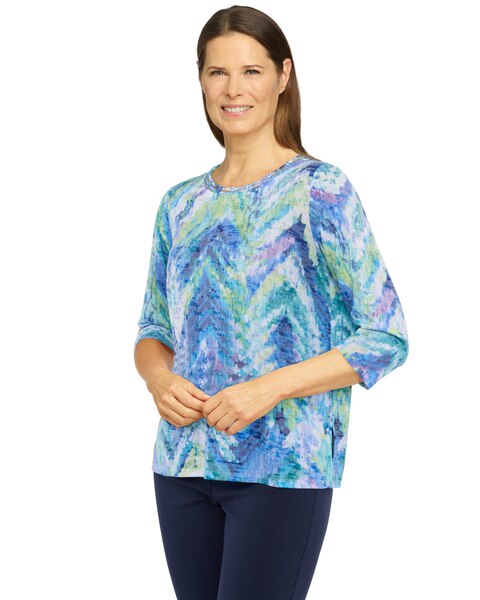 Alfred Dunner® Moody Blues Ikat Chevron 3/4 Sleeve Top