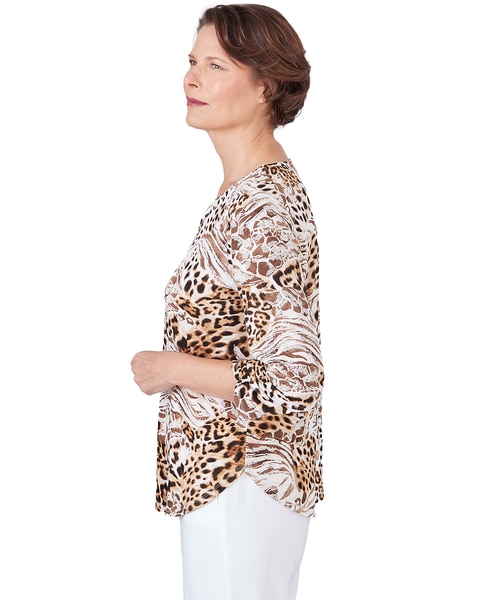 Alfred Dunner® Puff Print Mixed Animal Print Split Neck Top