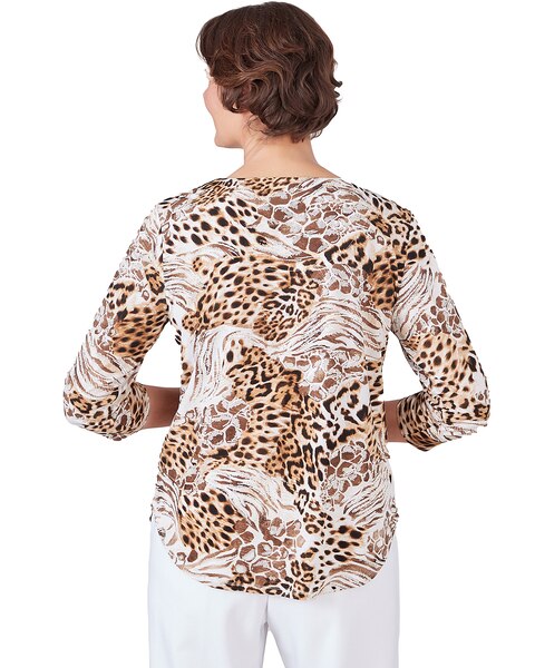 Alfred Dunner® Puff Print Mixed Animal Print Split Neck Top