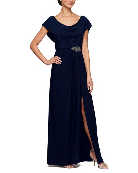 Long Cowl Neck Dress with Embellishment Detail 