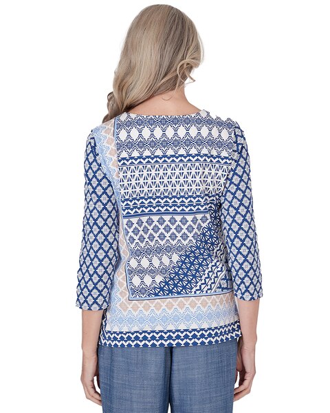 Alfred Dunner® Blue Bayou Geometric Three Quarter Sleeve Top