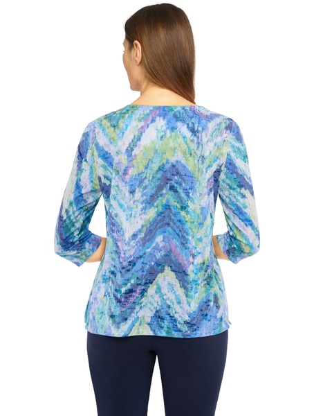 Alfred Dunner® Moody Blues Ikat Chevron 3/4 Sleeve Top