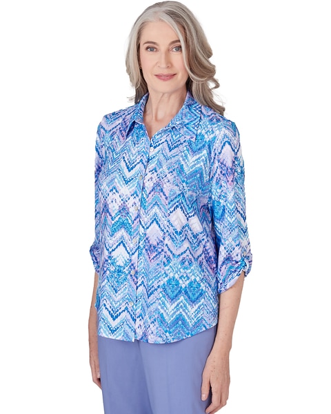 Alfred Dunner® Summer Breeze Zig Zag Button Down Blouse