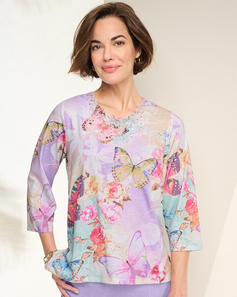 Alfred Dunner Butterfly Floral Top