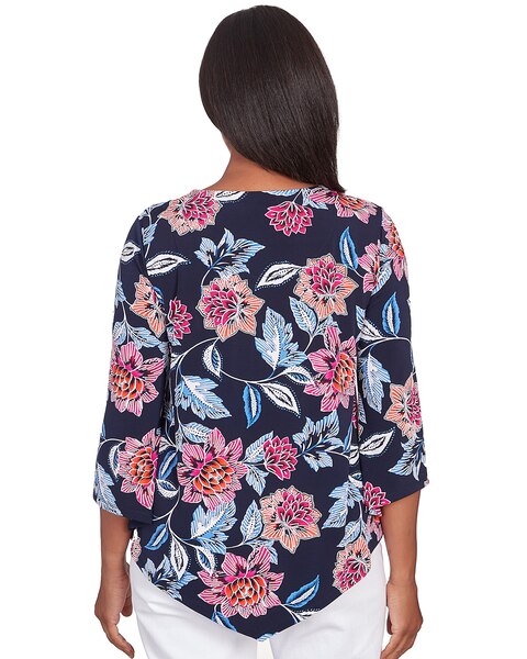 Alfred Dunner® Puff Print Classic Floral Top with Necklace