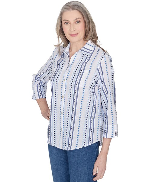 Alfred Dunner® Classics Jacquard Stripe Collared Button Down Top