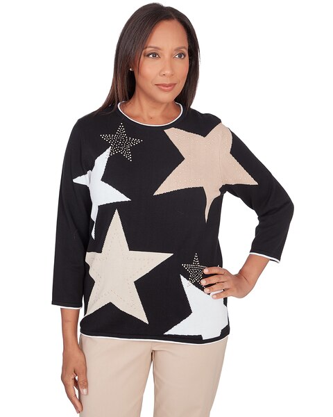 Alfred Dunner® Neutral Territory Star Patch Crew Neck Sweater