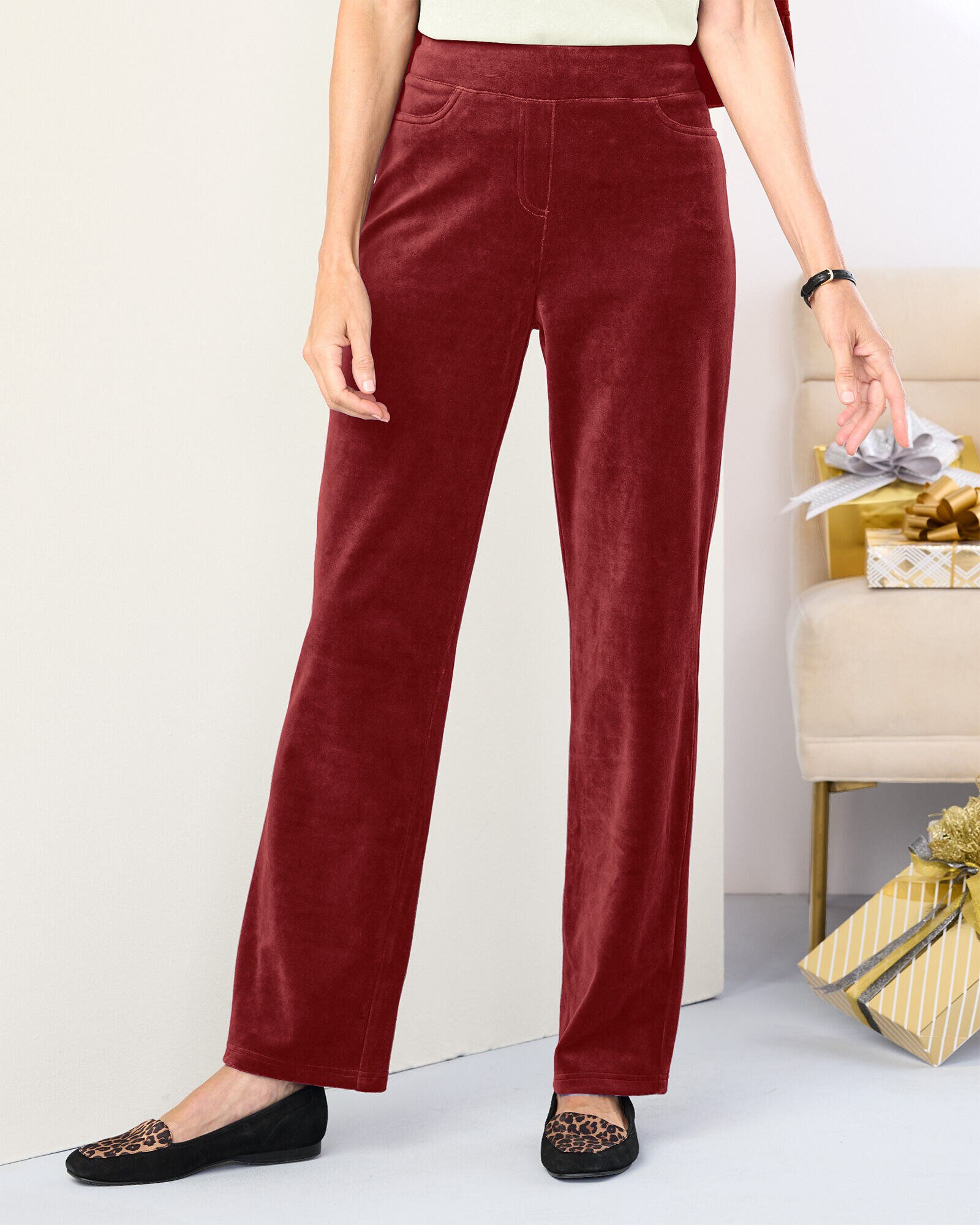 Everyday Velour Straight Leg Pull-On Pants | Draper's & Damon's