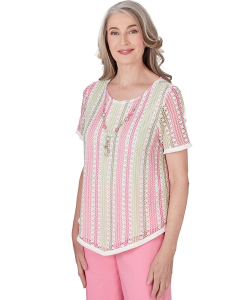 Alfred Dunner® Miami Beach Vertical Striped Top with Necklace