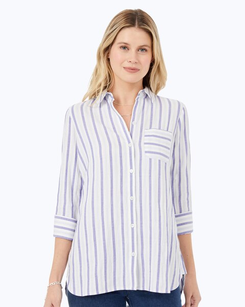 Foxcroft Germaine 3/4 Sleeve Soft Stripe Shirt