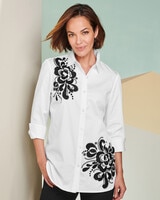 Floral Embroidered Shirt - White/Black