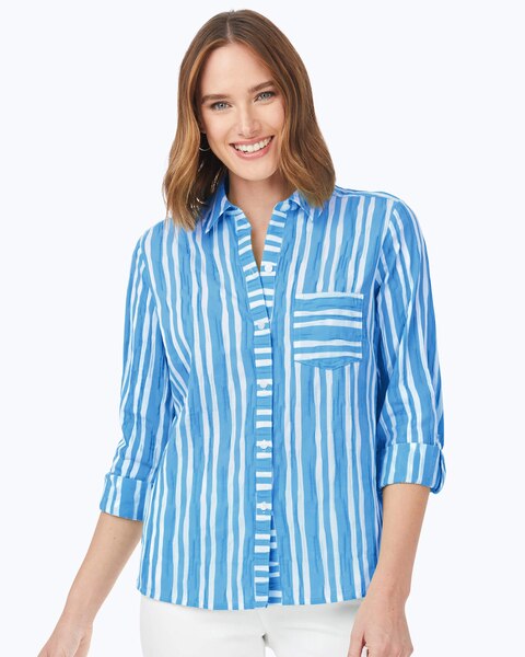 Foxcroft Hampton Long Sleeve Beach Stripe Shirt