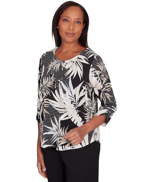 Alfred Dunner® Opposites Attract Printed Leaves Top With Necklace
