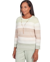 Alfred Dunner® English Garden Texture Stripe Crew Neck Sweater with Necklace - Multi
