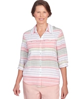 Alfred Dunner® English Garden Stripe Split Sleeve Button Down Shirt - Multi