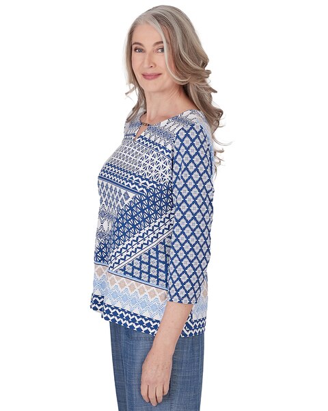 Alfred Dunner® Blue Bayou Geometric Three Quarter Sleeve Top