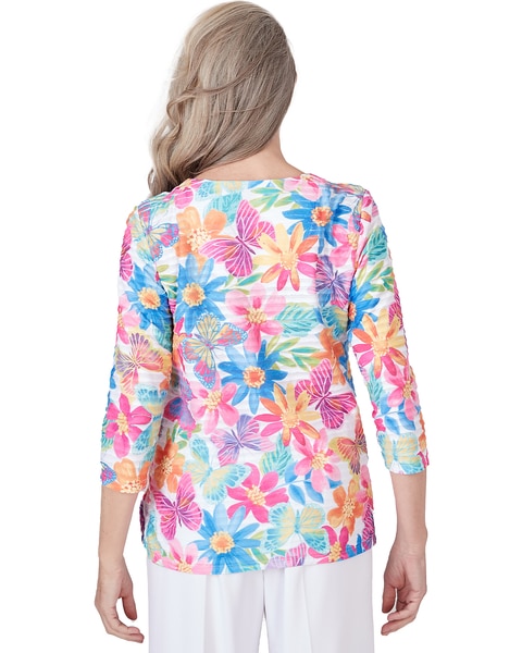 Alfred Dunner® Paradise Island Floral & Butterfly Pleated Ruffle Top