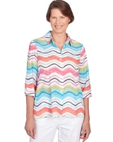 Alfred Dunner® Wavy Stripe Button Down Top - Multi