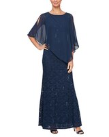 Beaded Shoulder Attached Cape Dress