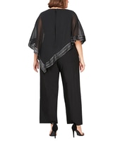 S.L. Fashions Jumpsuit with Attached Asymetric Cape and Silver Hem Detail - alt4