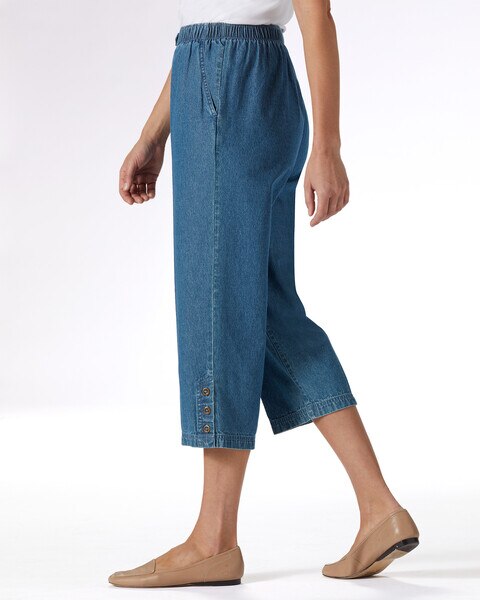 Denim Tab-Front Capris