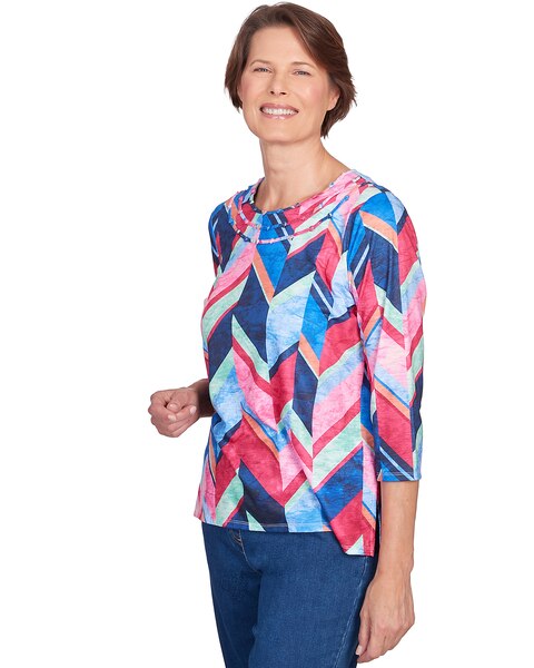 Alfred Dunner® In Full Bloom Triple Notch Neck Geometric Top