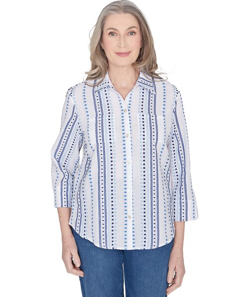 Alfred Dunner® Classics Jacquard Stripe Collared Button Down Top