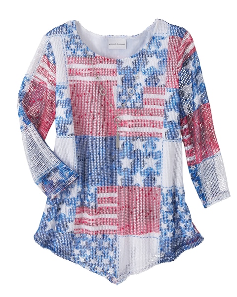 Alfred Dunner Flag Patchwork Mesh Top