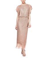 S.L. Fashions Crochet Long Blouson Dress - Gold