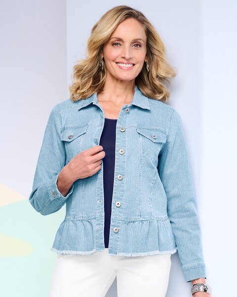 Peplum Stripe Jean Jacket