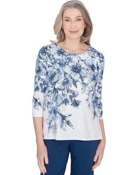Alfred Dunner® Classics Floral Shimmer Three Quarter Sleeve Top