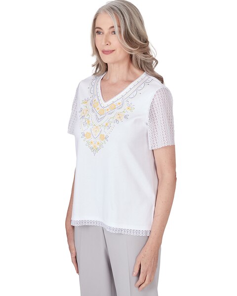 Alfred Dunner® Charleston Embroidered Top With Lace Sleeves