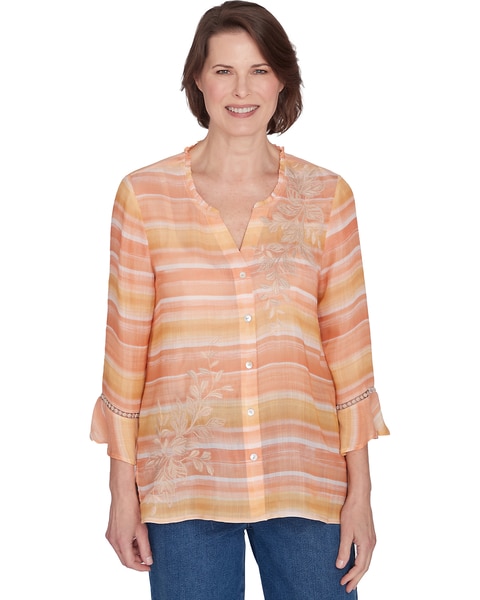 Alfred Dunner® Scottsdale Warm Stripe Floral Embroidered Top