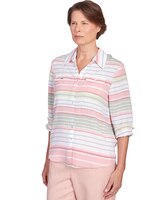 Alfred Dunner® English Garden Stripe Split Sleeve Button Down Shirt - alt3
