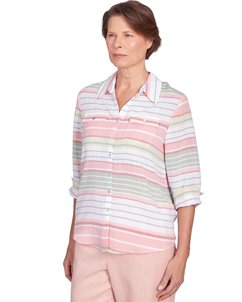 Alfred Dunner® English Garden Stripe Split Sleeve Button Down Shirt